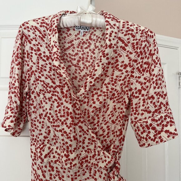 GANNI Goldstone Printed Crepe Wrap Dress, Size Eu 36/US 2-4 - Picture 10 of 11